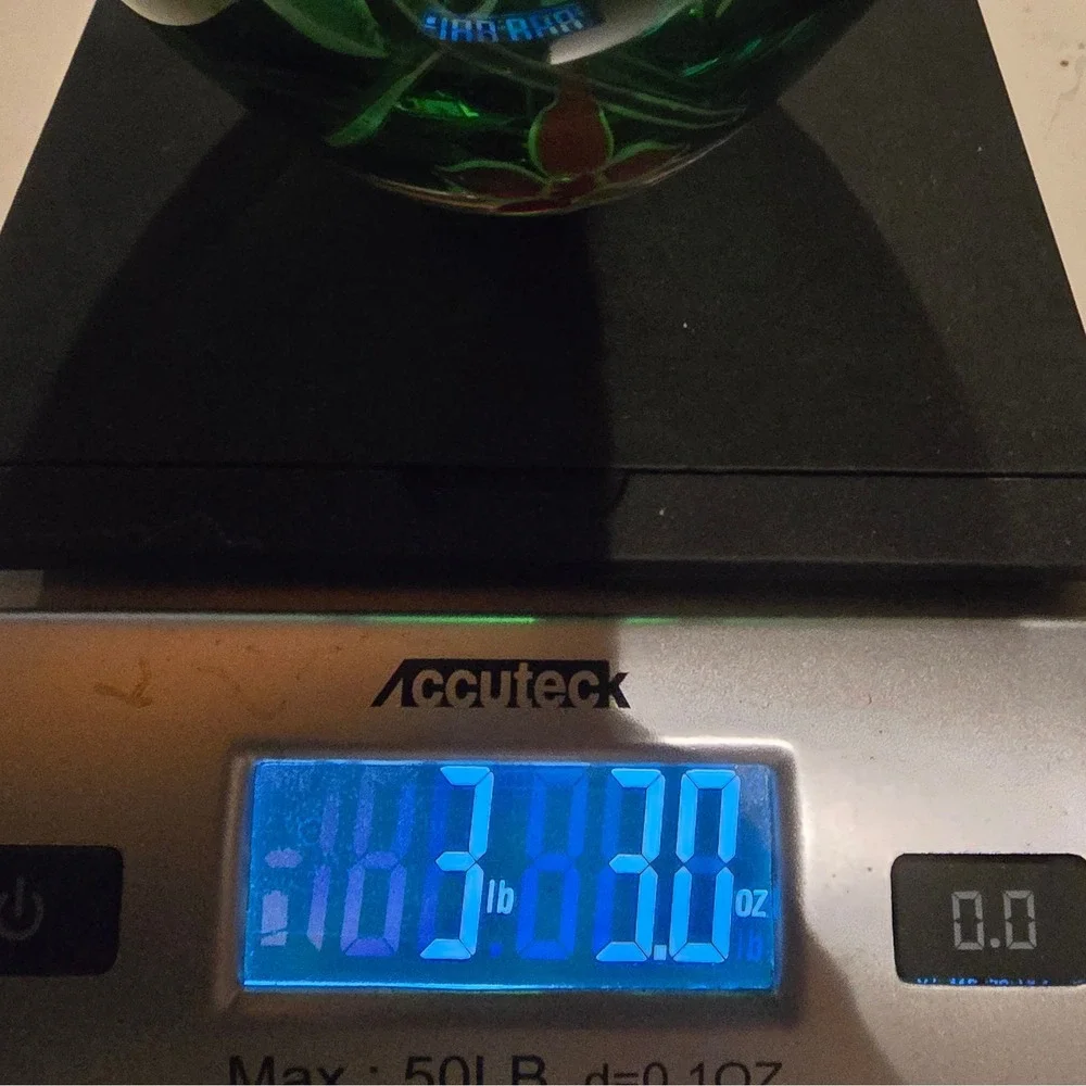 Hand Blown Emerald Green Art Glass Floral Vase Bubble Inclusions 5 Inch & 3 lbs